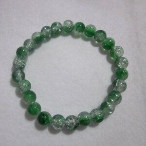 Green and Clear Two Tone Crackle Stretch Bracelet.
